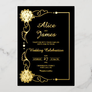 Floral Mandala Elegant Black Gold Foil Wedding