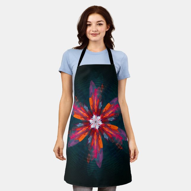 Floral Mandala Flowers Orange Red Blue Abstract Apron (Worn)