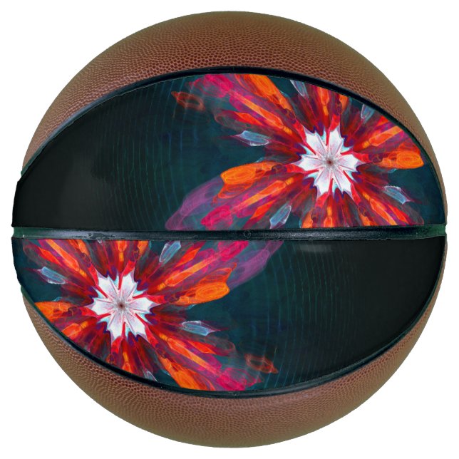 Floral Mandala Flowers Orange Red Blue Abstract Basketball (Front)