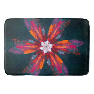 Floral Mandala Flowers Orange Red Blue Abstract Bath Mat