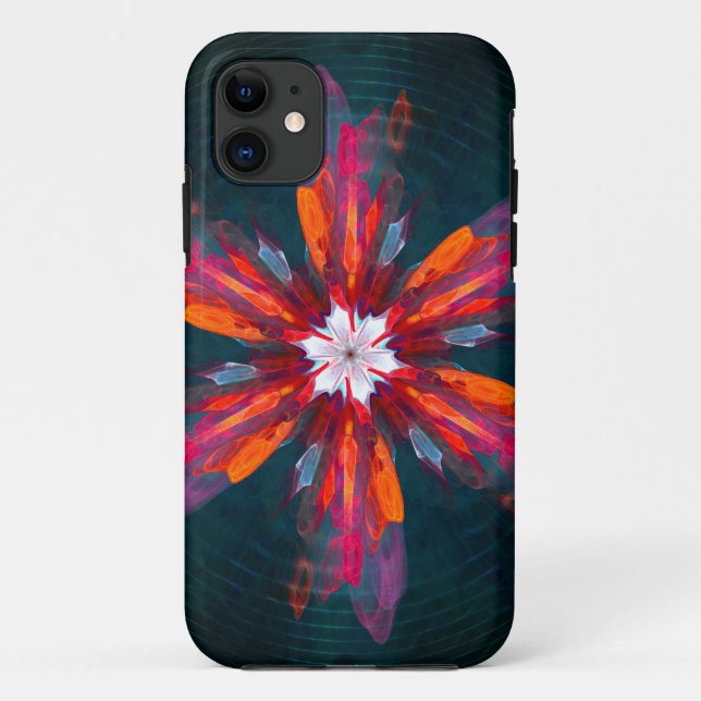 Floral Mandala Flowers Orange Red Blue Abstract Case-Mate iPhone Case (Back)