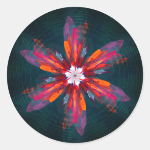 Floral Mandala Flowers Orange Red Blue Abstract Classic Round Sticker
