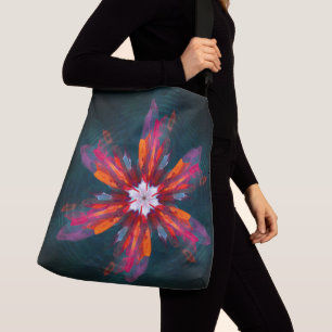Floral Mandala Flowers Orange Red Blue Abstract Crossbody Bag