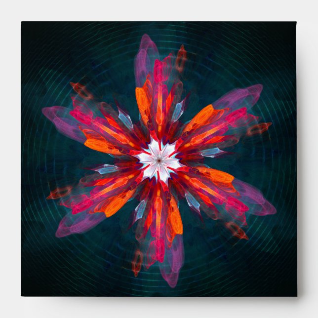 Floral Mandala Flowers Orange Red Blue Abstract Envelope (Front)