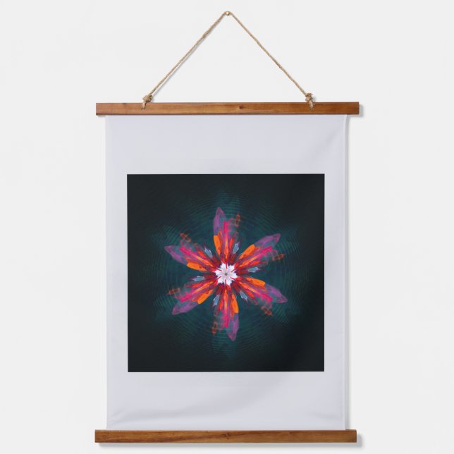 Floral Mandala Flowers Orange Red Blue Abstract Hanging Tapestry (Front)