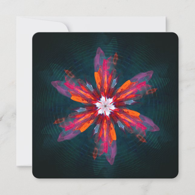 Floral Mandala Flowers Orange Red Blue Abstract Invitation (Front)