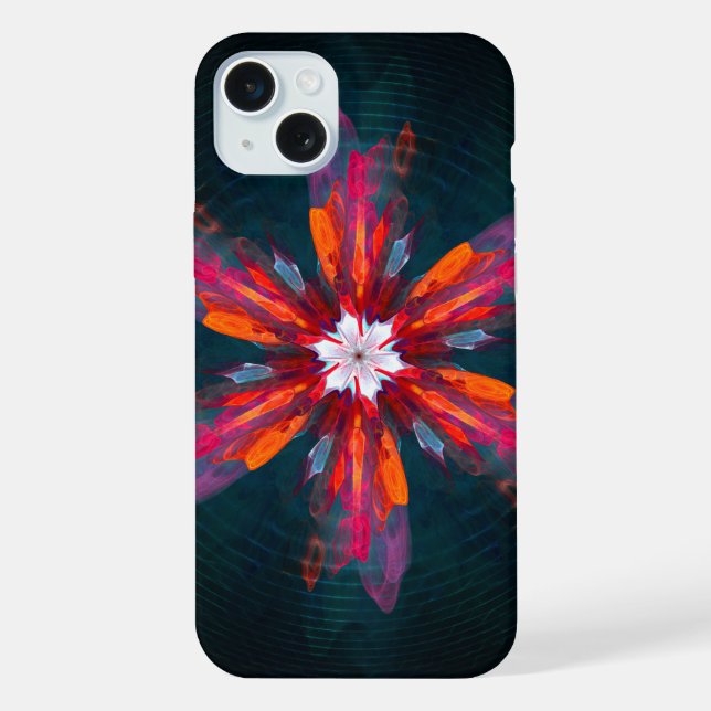 Floral Mandala Flowers Orange Red Blue Abstract iPhone Case (Back)