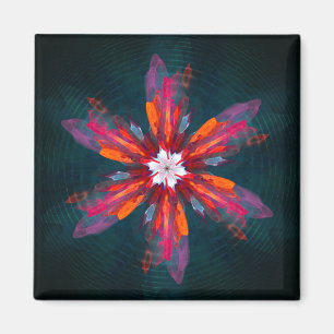 Floral Mandala Flowers Orange Red Blue Abstract Magnet