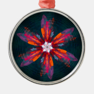 Floral Mandala Flowers Orange Red Blue Abstract Metal Tree Decoration