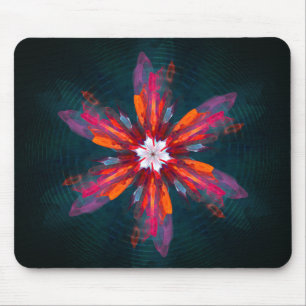 Floral Mandala Flowers Orange Red Blue Abstract Mouse Pad
