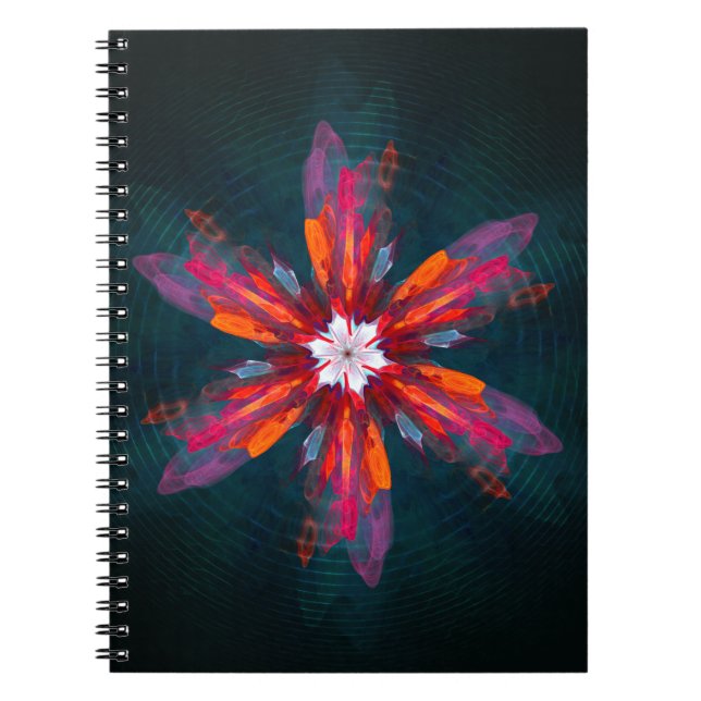 Floral Mandala Flowers Orange Red Blue Abstract Notebook (Front)