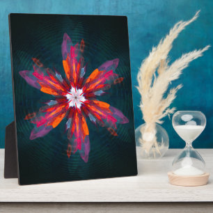 Floral Mandala Flowers Orange Red Blue Abstract Plaque
