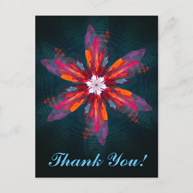 Floral Mandala Flowers Orange Red Blue Abstract Postcard (Front)