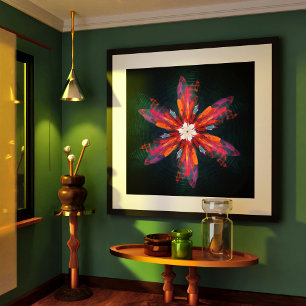 Floral Mandala Flowers Orange Red Blue Abstract Poster