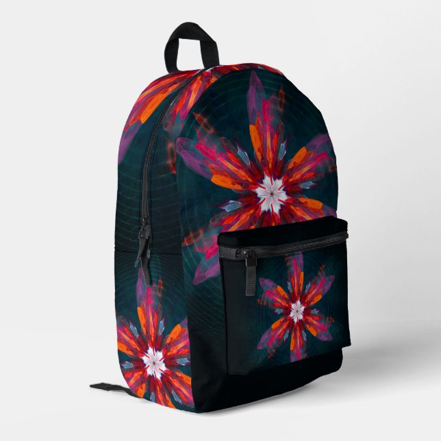 Floral Mandala Flowers Orange Red Blue Abstract Printed Backpack (Back Corner Left)