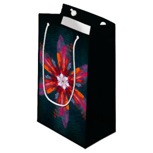 Floral Mandala Flowers Orange Red Blue Abstract Small Gift Bag