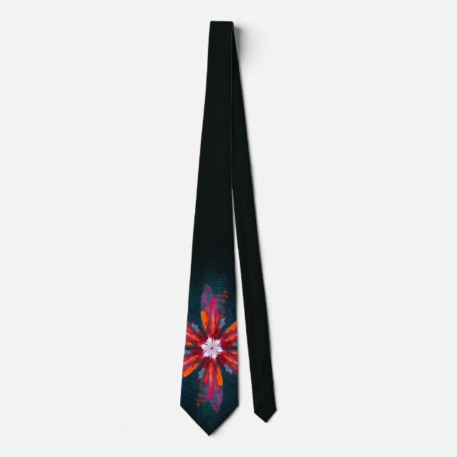 Floral Mandala Flowers Orange Red Blue Abstract Tie (Front)