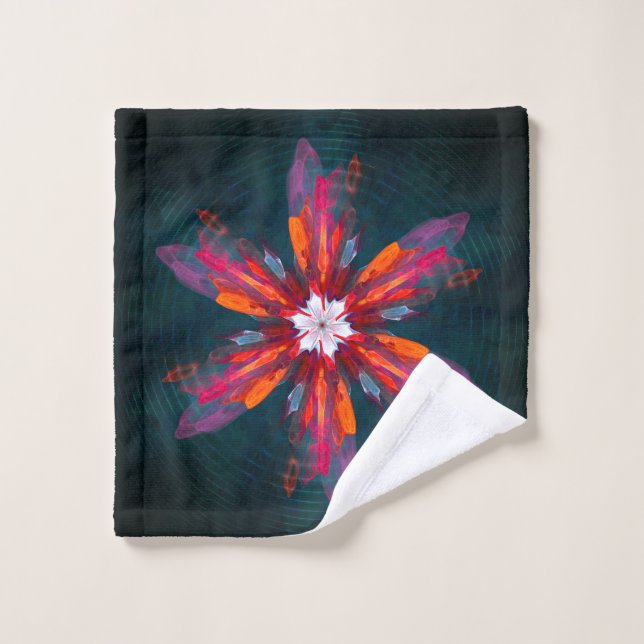 Floral Mandala Flowers Orange Red Blue Abstract Wash Cloth (Wash Cloth)