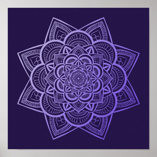Floral Mandala Lavender Purple Gradient Art Print (Front)