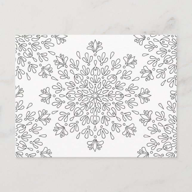Floral Mandala Pattern Adult Colouring Postcard (Front)