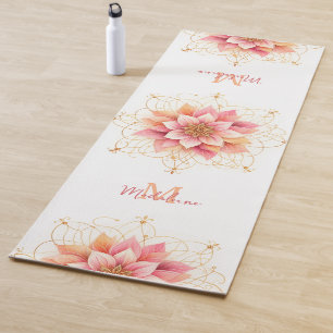 Floral Mandala Peach Pink Coral Chic Name Monogram Yoga Mat