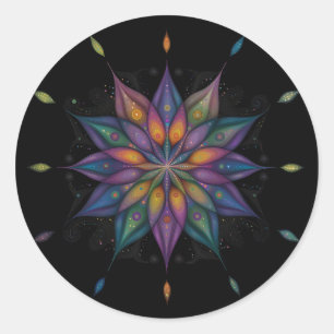 Floral Mandala - Purple Blue Black  Classic Round Sticker