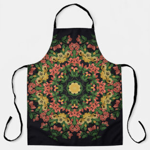 Floral mandala: red, yellow vintage. apron