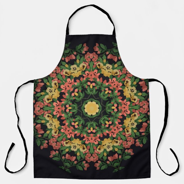 Floral mandala: red, yellow vintage. apron (Front)