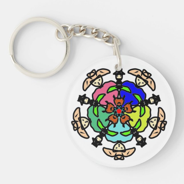 Floral Mandala Seamless Pattern Key Ring (Front)