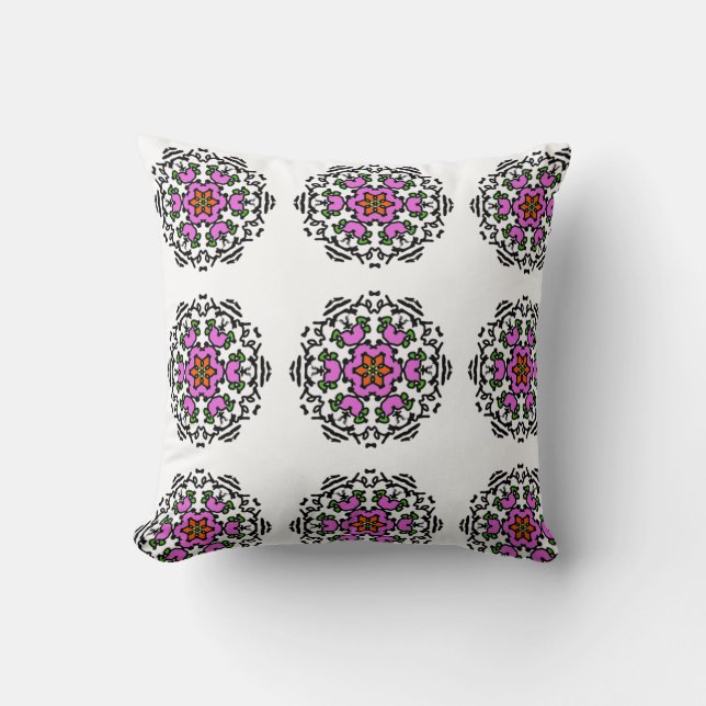 Floral Mandala Seamless Pattern Pink Bloom Cushion (Front)