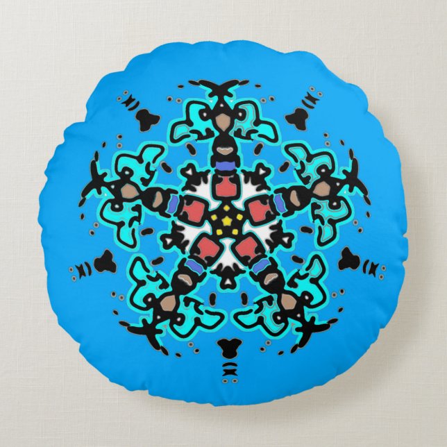 Floral Mandala Seamless Turquoise Round Cushion (Front)