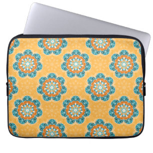 Floral Mandala Tile in Orange & Teal Laptop Sleeve