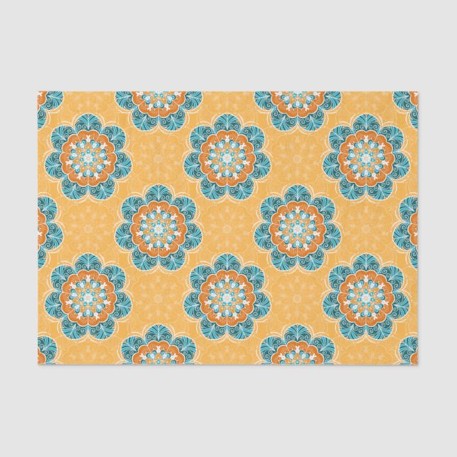 Floral Mandala Tile in Orange & Teal Tissue Paper (Front)