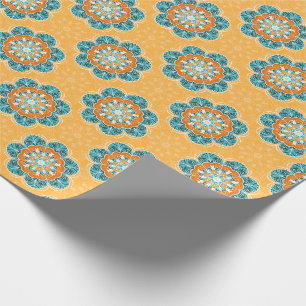 Floral Mandala Tile in Orange & Teal Wrapping Paper