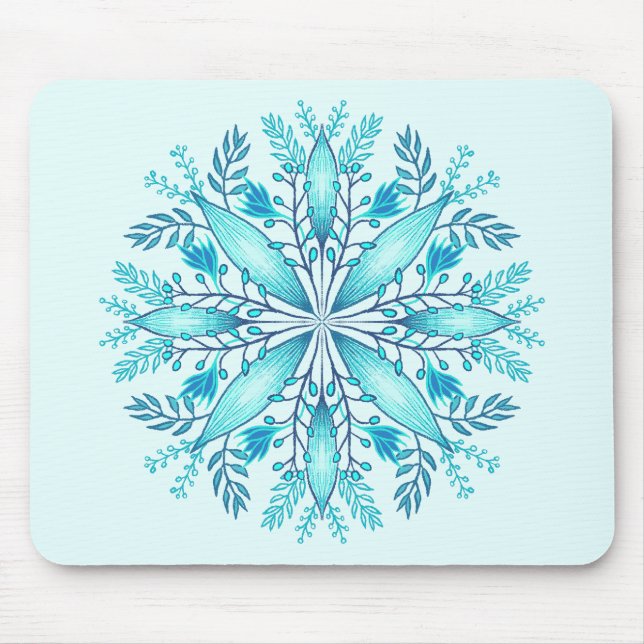 Floral Mandala - Turquoise Blue Boho Snowflake Mouse Pad (Front)