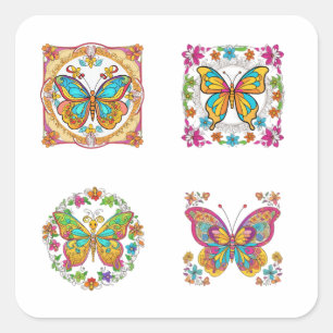 Floral Mandala with Butterfly Art 4 Pack Stickers