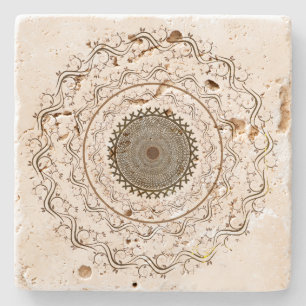 Floral Mandela Tiny Blossoms Natural Sepia Art Stone Coaster
