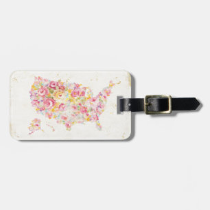 Floral Map Of The USA Luggage Tag