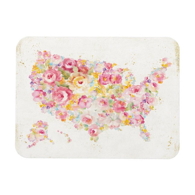 Floral Map Of The USA Magnet (Horizontal)