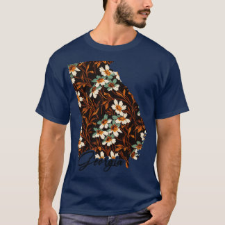 Floral Map of USA States Georgia Map of Georgia T-Shirt