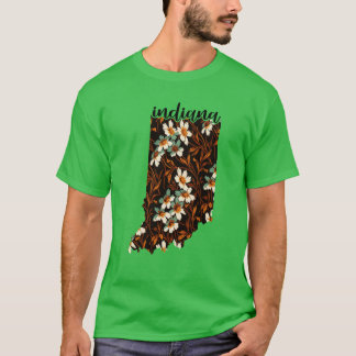 Floral Map of USA States Indiana Map of Indiana T-Shirt