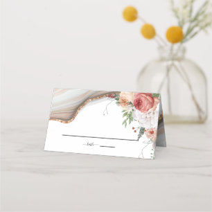 Floral Marble Glitter Luxury Wedding Place Card