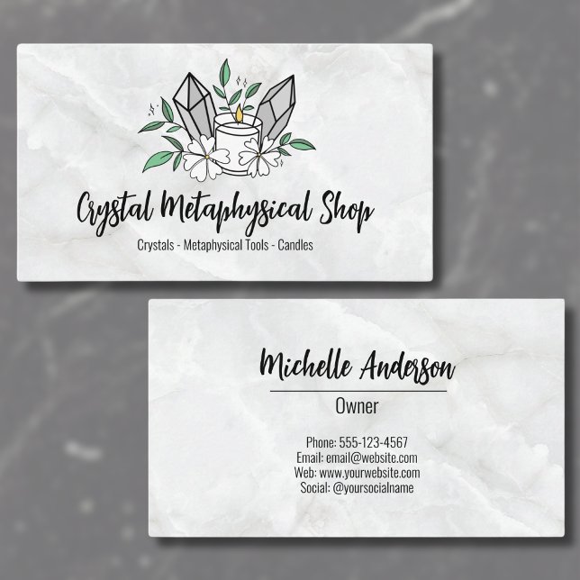 Floral Marble Metaphysical Shop Business Card (Simple Flowers Candle Crystal Metaphysical Shop Business Card)