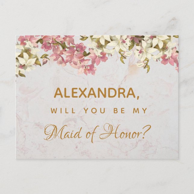 Floral Marble Orchids Maid of Honour Postcard (Front)