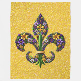 Floral Mardi Gras fleur de lis Fleece Blanket