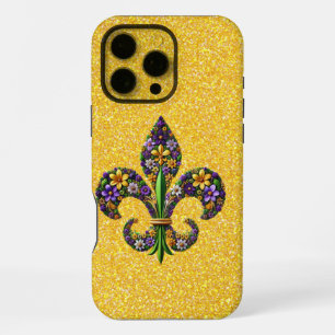 Floral Mardi Gras fleur de lis iPhone 16 Pro Max Case