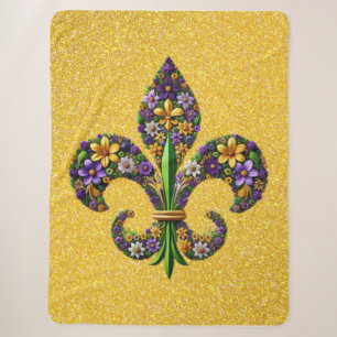 Floral Mardi Gras fleur de lis Sherpa Blanket