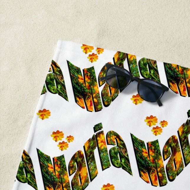 Floral Maria Name, Beach Towel (In Situ)