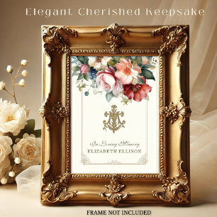 Floral Marian Cross Funeral Prayer Card