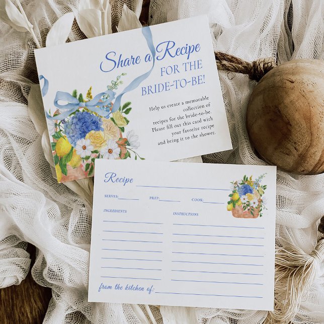 Floral Market Blue Bridal Shower Recipe Card (Creator Uploaded)